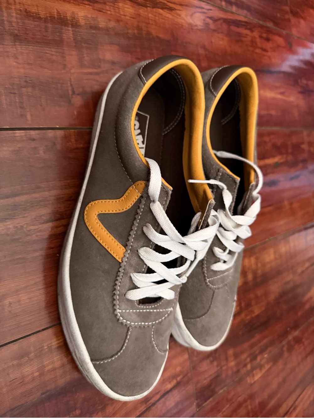Vans Men's Gray Suede Low-Top Sneakers with Yellow Accent